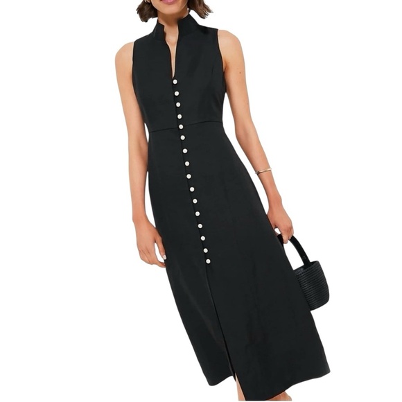 Tuckernuck Leighton Midi Dress Sleeveless Linen Blend Black Mandarin Collar XXL - Picture 1 of 17